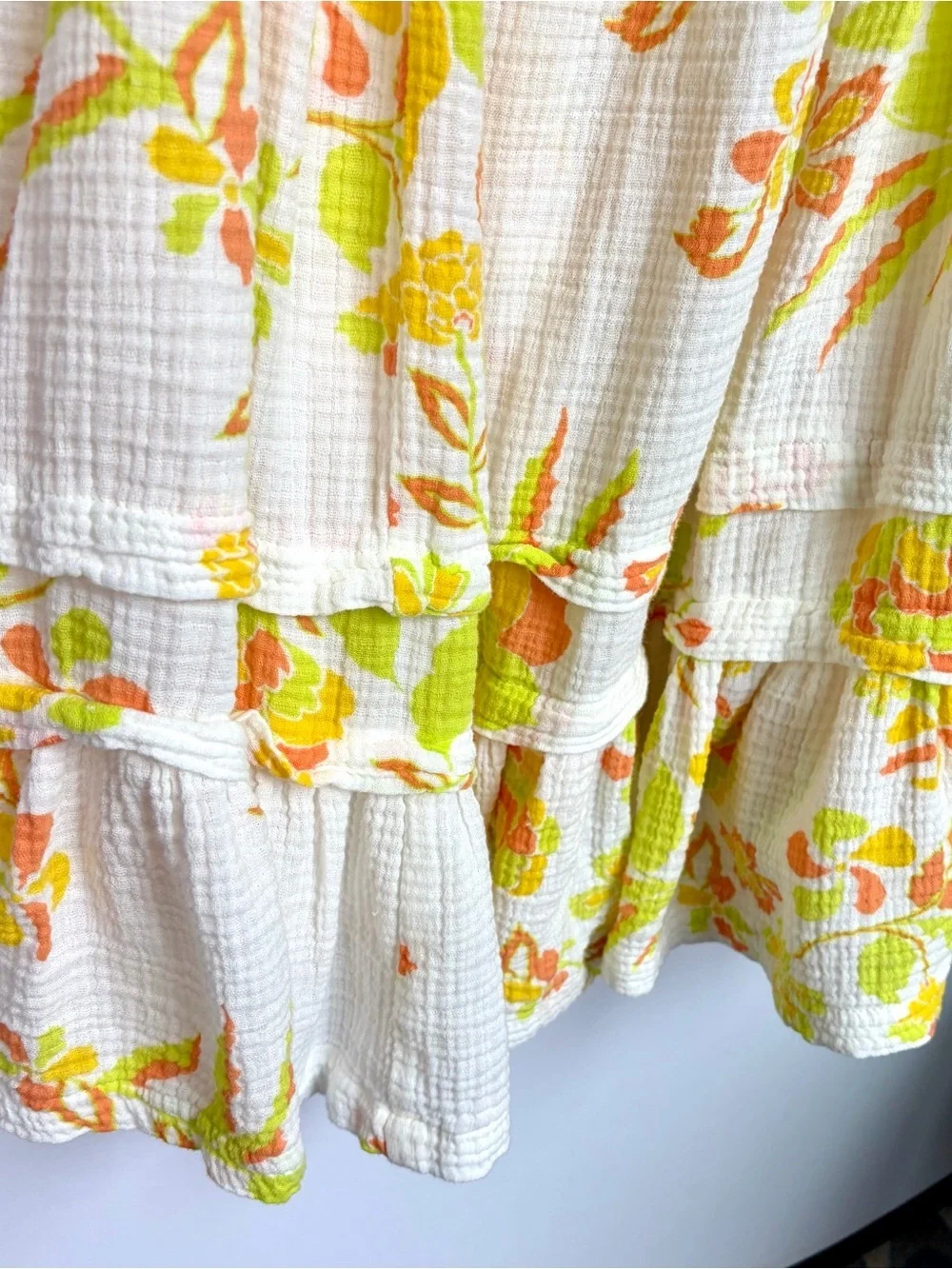 Free People Fleur Dress Top Sz M Cotton Gauze Tiered Tie Shoulder Boho Cottage